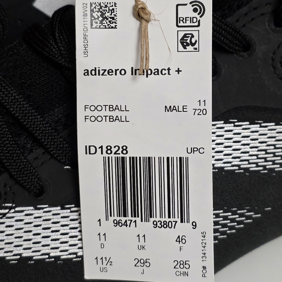 Adidas Adizero Impact + Plus Football Cleats ID1828 Core Black Men Size 11.5 New - Picture 4 of 12